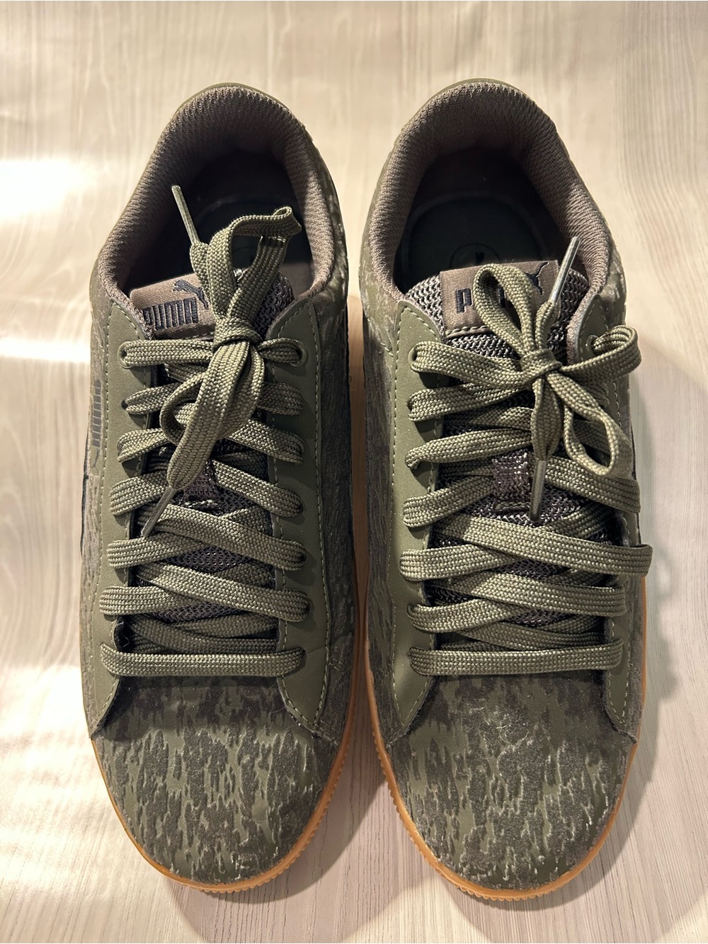 PUMA Basket Platform VR Velvet Rope Sneakers – Olive Night Camo – NEW - Picture 2 of 4